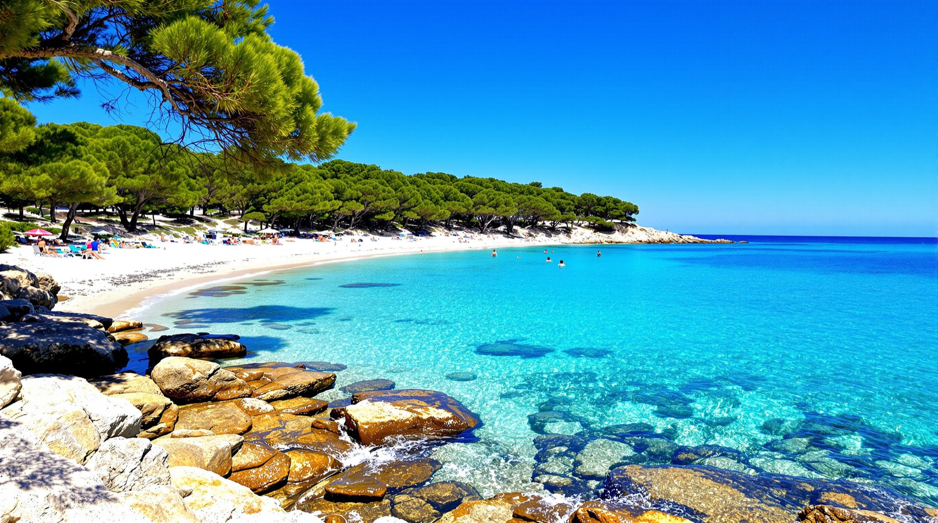 La spiaggia di Punta della Suina a Gallipoli con acqua turchese e pineta