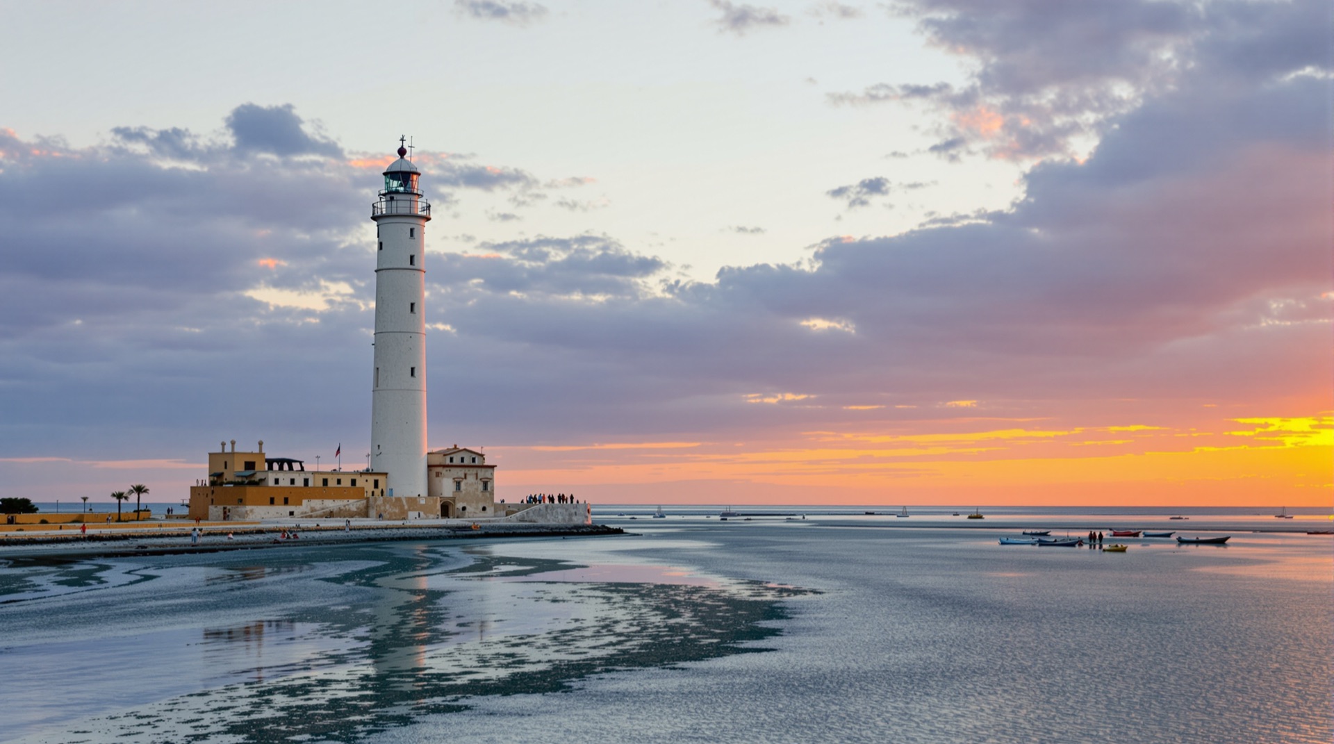 Il faro di Torre San Giovanni al tramonto sulla costa ionica di Ugento